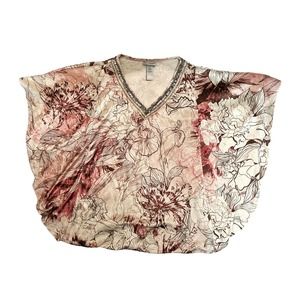 🛍️ Catherines Pink Floral Velvet Poncho Blouse Womens Size 1X